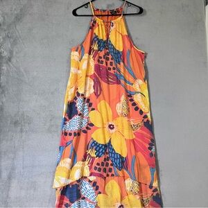 Mlle Gabrielle Long Layered Halter Dress Gauzy Womens XL Lined Maxi